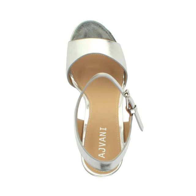 Top view of Silver PU High Block Heel Sandals