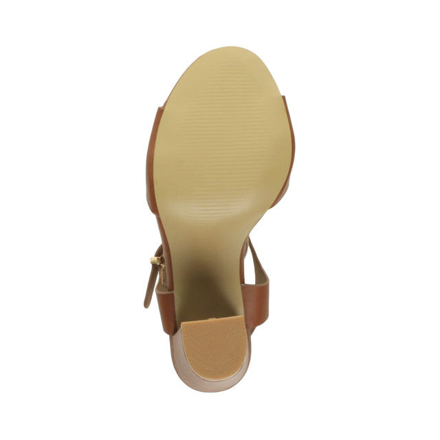 Bottom view of the sole of Tan PU High Block Heel Sandals