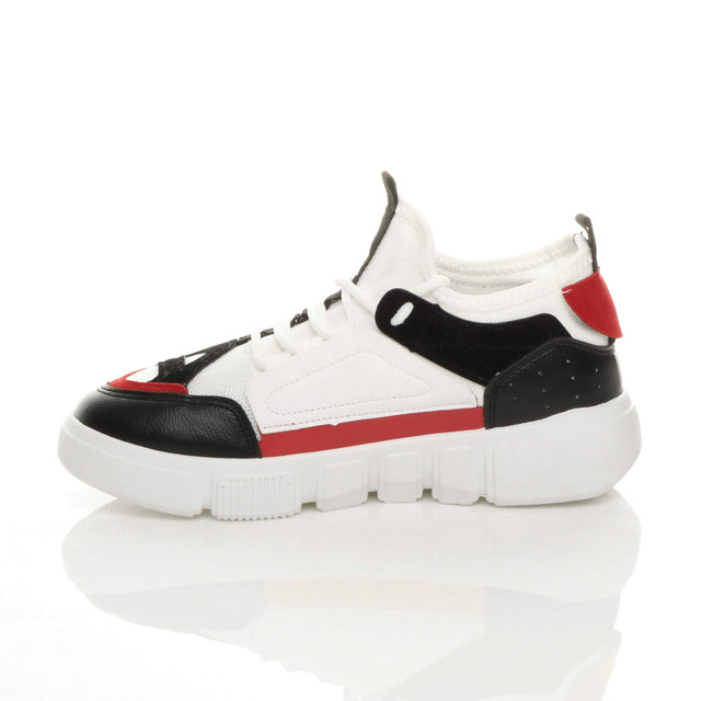 Left side view of White PU Lace Up Low Top Retro Contrast Trainers Sneakers