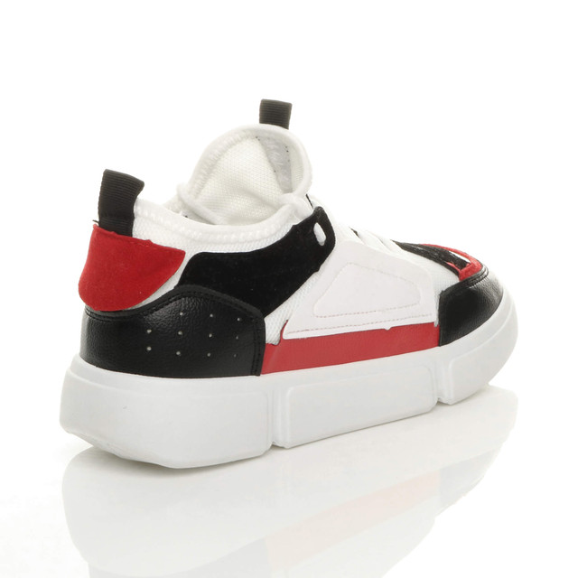 Back right side view of White PU Lace Up Low Top Retro Contrast Trainers Sneakers