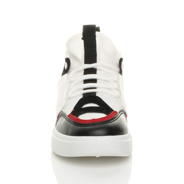Front view of White PU Lace Up Low Top Retro Contrast Trainers Sneakers