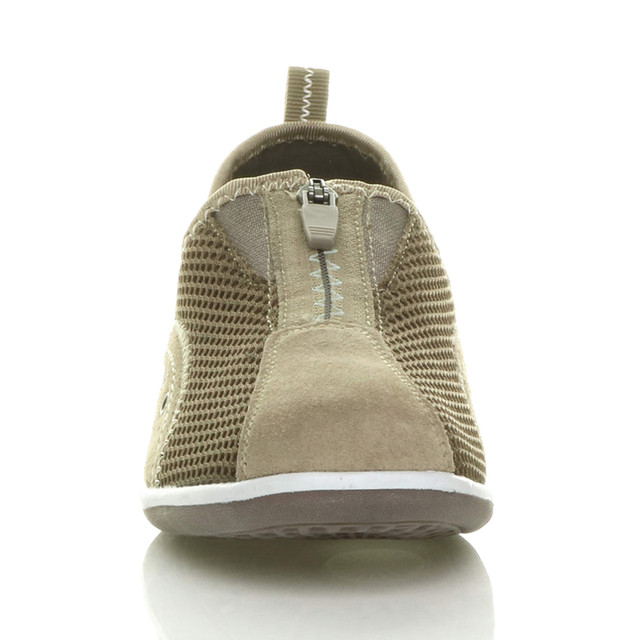 Front view of Taupe Slip On Zip Trainers Comfort Plimsolls