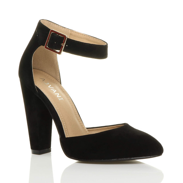 pointed toe block heel ankle strap