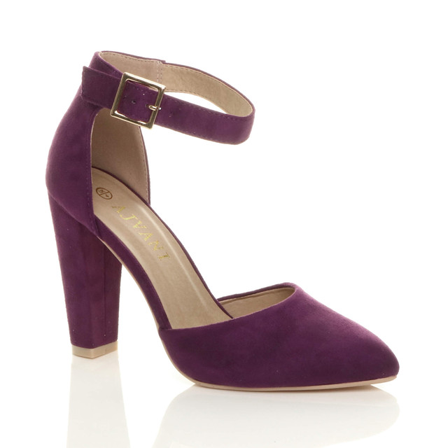 block heel purple shoes