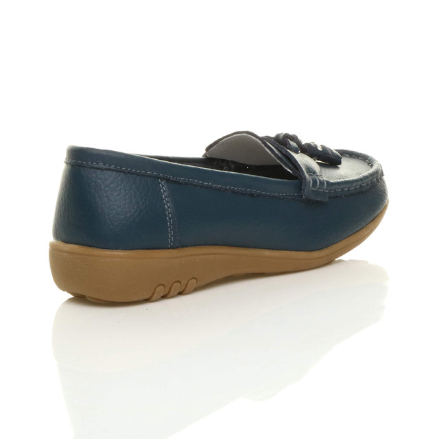 Back right side view of Navy Low Heel Wedge Comfort Boat Shoes Loafers