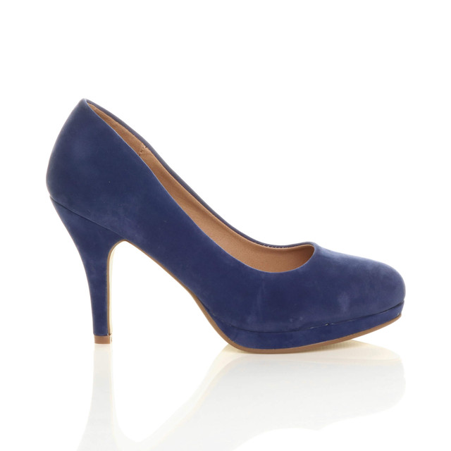Right side view of Cobalt Blue Suede High Heel Platform Court Shoes