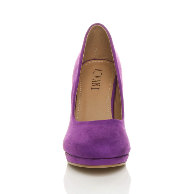 Front view of Purple Suede High Heel Platform Court Shoes