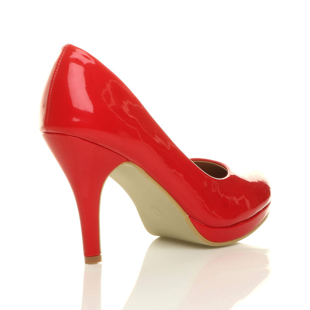 Back right side view of Red Patent High Heel Platform Court Shoes