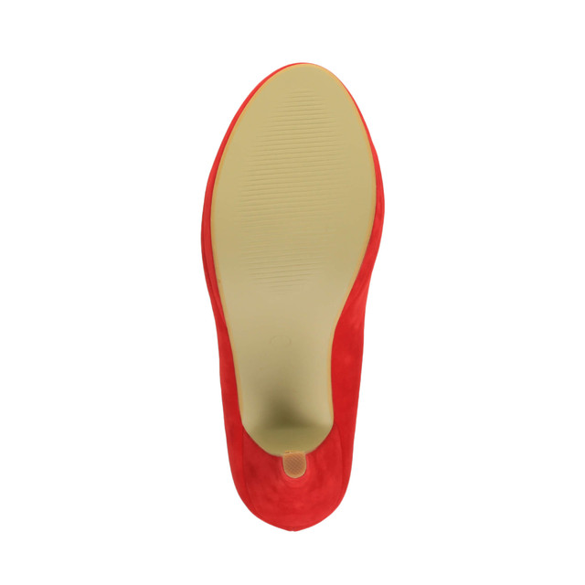 Bottom view of the sole of Red Suede High Heel Platform Court Shoes