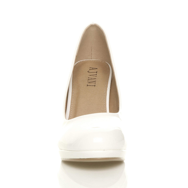 Front view of White Patent High Heel Platform Court Shoes