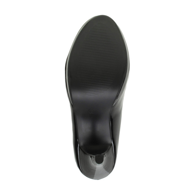 Bottom view of the sole of Black Patent High Heel Platform Mary Jane Court Shoes