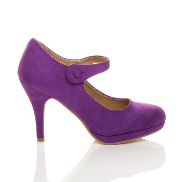 Right side view of Purple Suede High Heel Platform Mary Jane Court Shoes