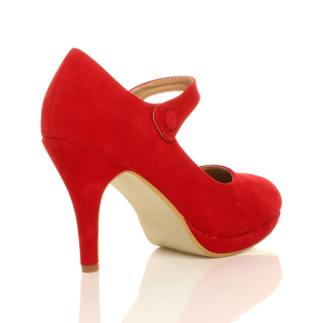 Back right side view of Red Suede High Heel Platform Mary Jane Court Shoes