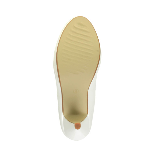 Bottom view of the sole of White Patent High Heel Platform Mary Jane Court Shoes
