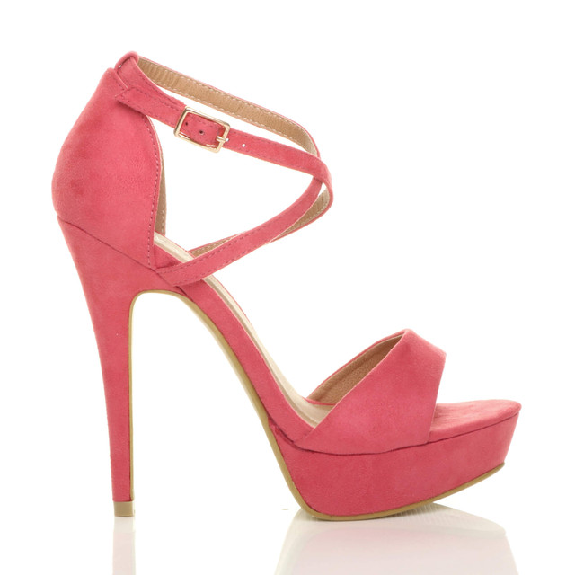 Right side view of Coral Suede High Heel Crossed Straps Platform Sandals