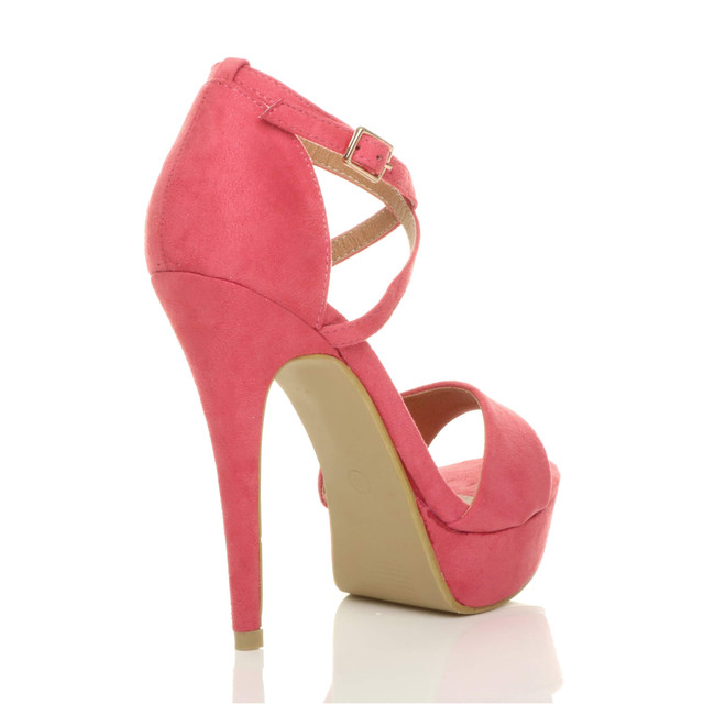 Back right side view of Coral Suede High Heel Crossed Straps Platform Sandals