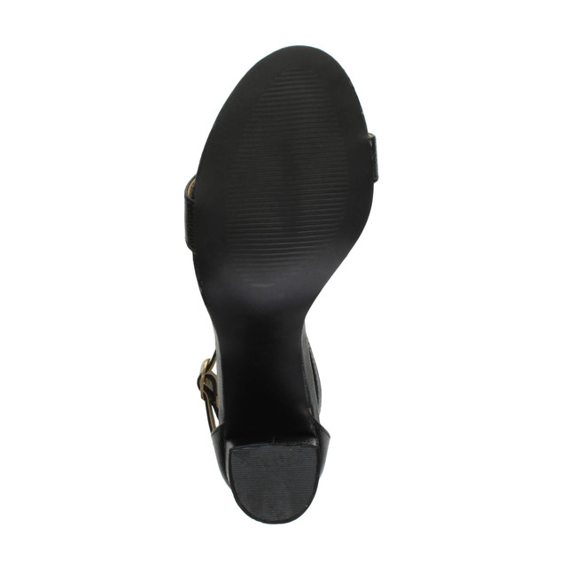 Bottom view of the sole of Black Lizard PU High Block Heel Ankle Strap Sandals