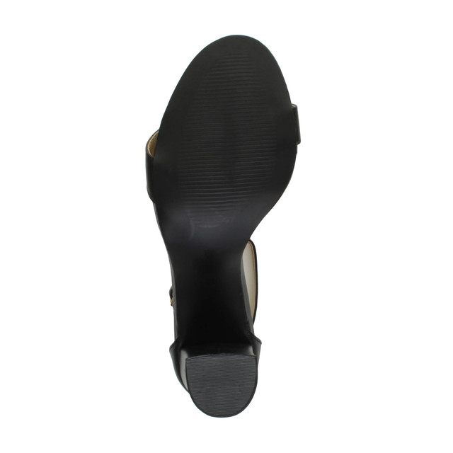 Bottom view of the sole of Black PU High Block Heel Ankle Strap Sandals