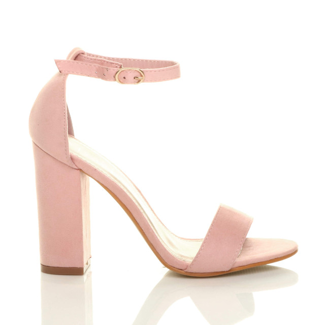 Right side view of Pink Suede High Block Heel Ankle Strap Sandals