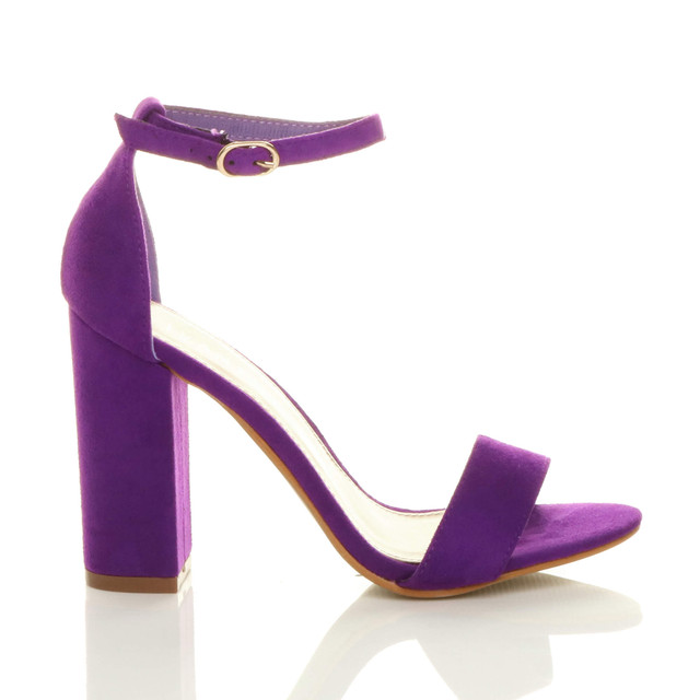 Right side view of Purple Suede High Block Heel Ankle Strap Sandals