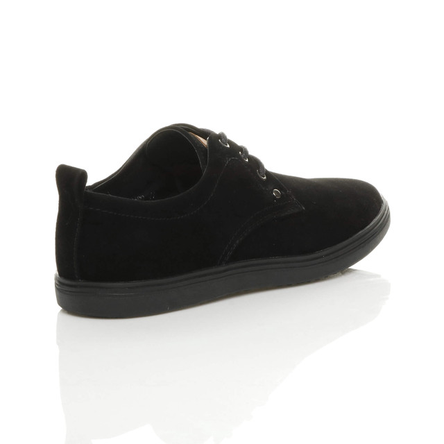 Back right side view of Black Suede Flat Lo-Top Desert Trainers Plimsolls