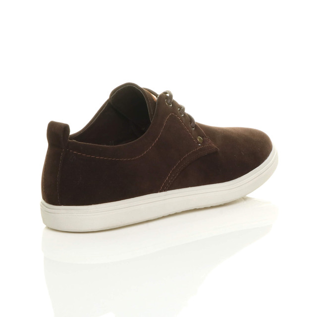 Back right side view of Brown Suede Flat Lo-Top Desert Trainers Plimsolls