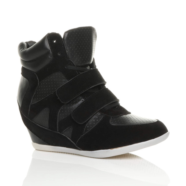 Womens High Heel Wedge Hi-Top Trainers Ankle Boots