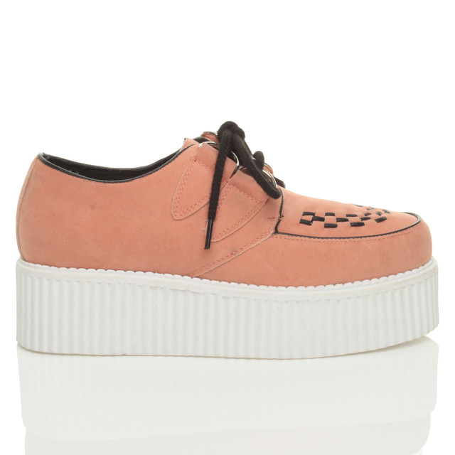 Right side view of Salmon Suede Double Platform Flatform Wedge Brothel Creepers