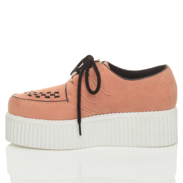 Left side view of Salmon Suede Double Platform Flatform Wedge Brothel Creepers
