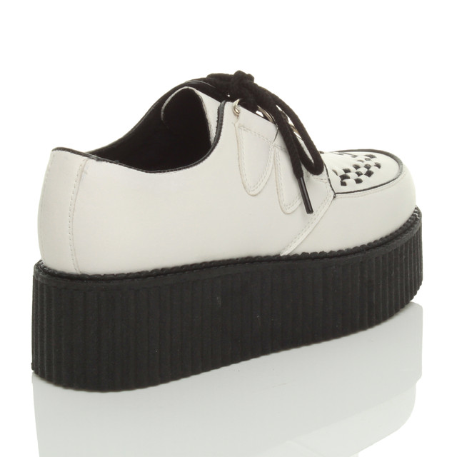 Back right side view of White PU Double Platform Flatform Wedge Brothel Creepers