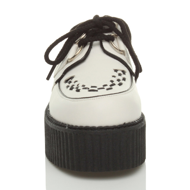 Front view of White PU Double Platform Flatform Wedge Brothel Creepers