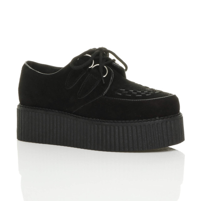 Front right side view of Black Suede Double Platform Flatform Wedge Brothel Creepers