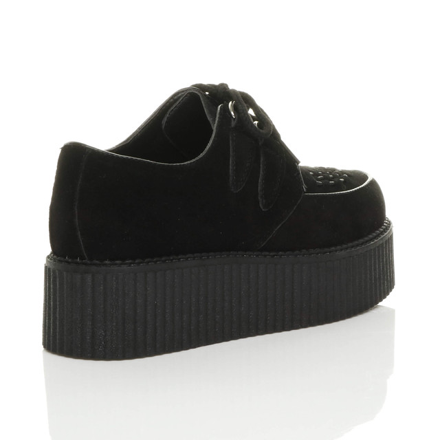 Back right side view of Black Suede Double Platform Flatform Wedge Brothel Creepers