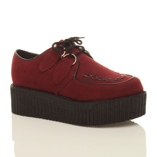 Front right side view of Burgundy Suede Double Platform Flatform Wedge Brothel Creepers