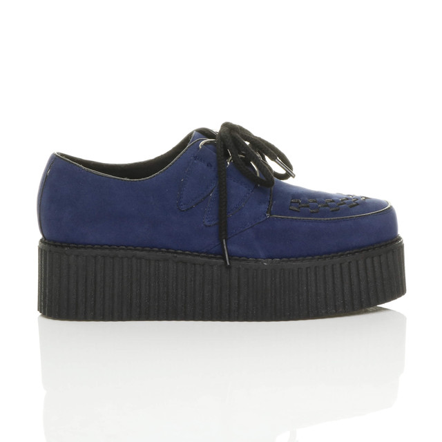 Right side view of Navy Suede Double Platform Flatform Wedge Brothel Creepers