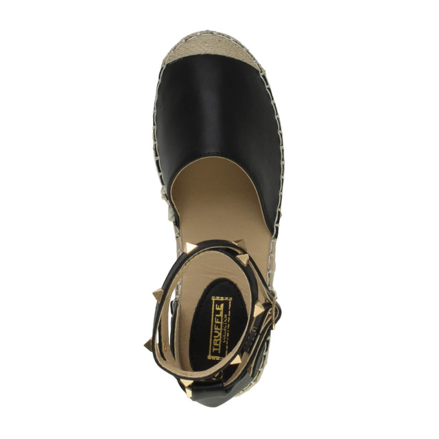 Top view of Black PU Flat Studded Ankle Strap Espadrilles