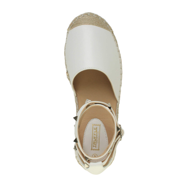 Top view of White PU Flat Studded Ankle Strap Espadrilles