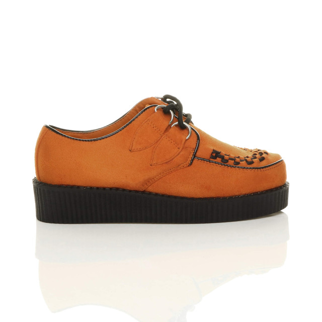 Right side view of Orange Suede Low Heel Wedge Platform Brothel Creepers