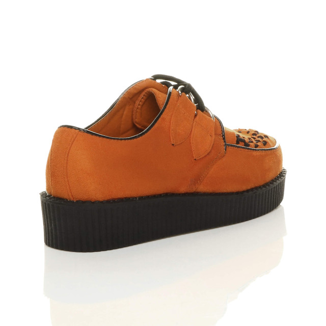 Back right side view of Orange Suede Low Heel Wedge Platform Brothel Creepers
