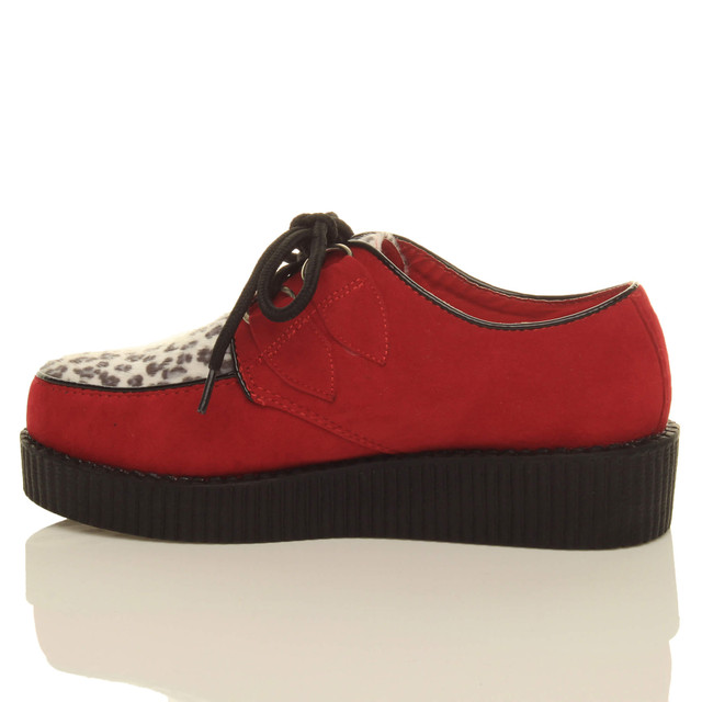 Left side view of Red Leopard Suede Low Heel Wedge Platform Brothel Creepers