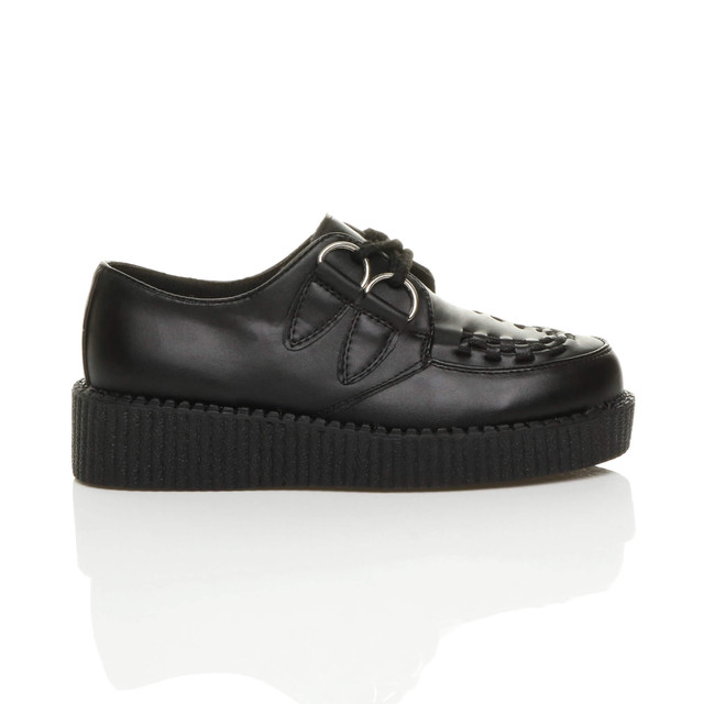 Right side view of Black PU Low Heel Wedge Platform Brothel Creepers