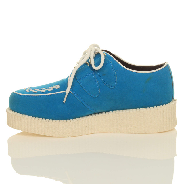 Left side view of Blue Suede Low Heel Wedge Platform Brothel Creepers