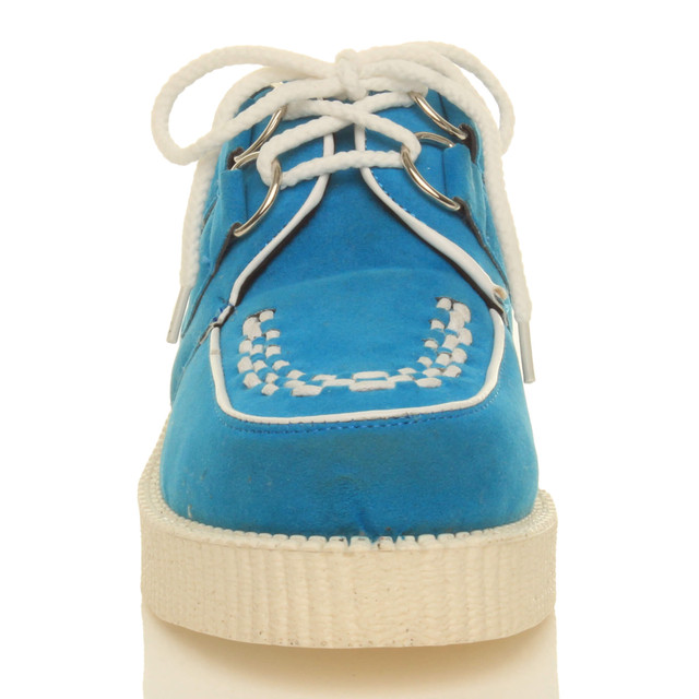 Front view of Blue Suede Low Heel Wedge Platform Brothel Creepers