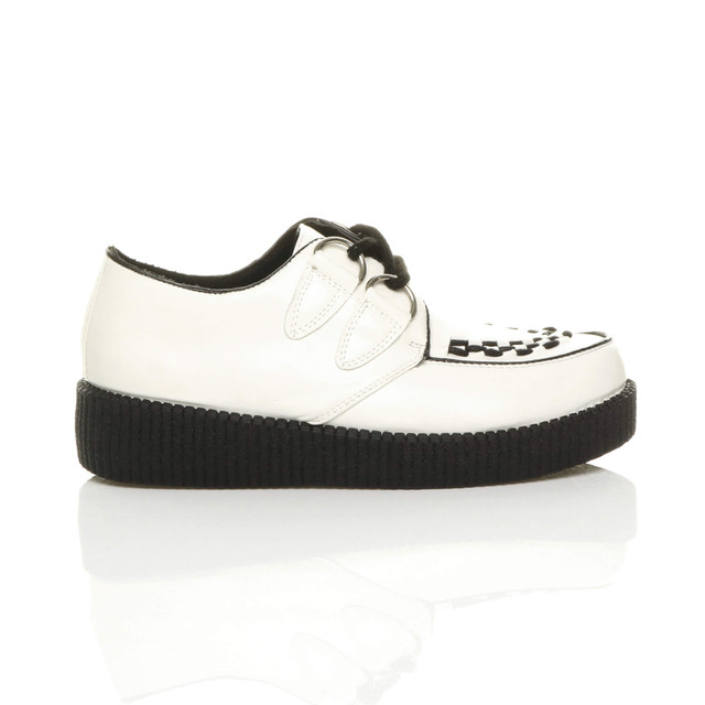 Right side view of White PU Low Heel Wedge Platform Brothel Creepers