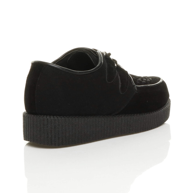 Back right side view of Black Suede Low Heel Wedge Platform Brothel Creepers