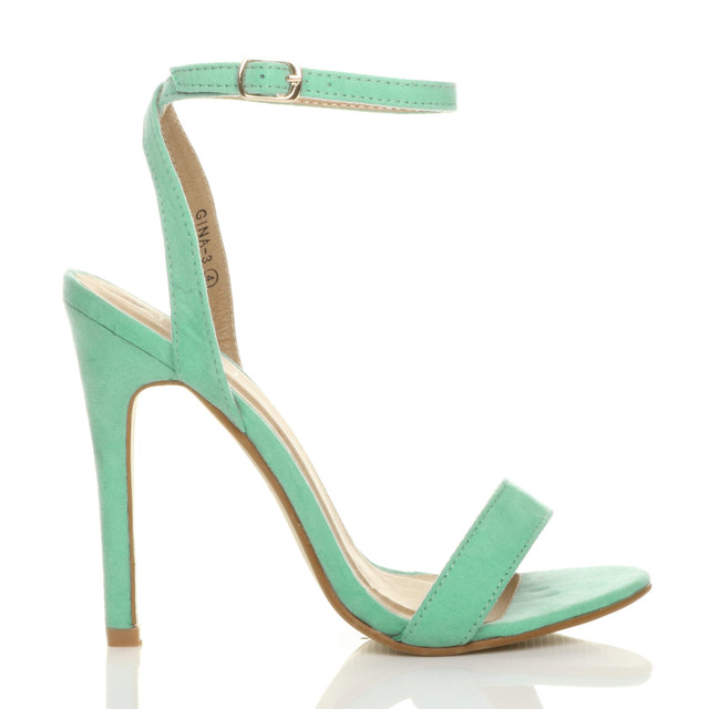 Right side view of Mint Suede High Heel Barely There Strappy Sandals