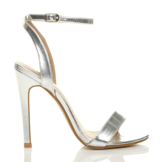 Right side view of Silver PU High Heel Barely There Strappy Sandals