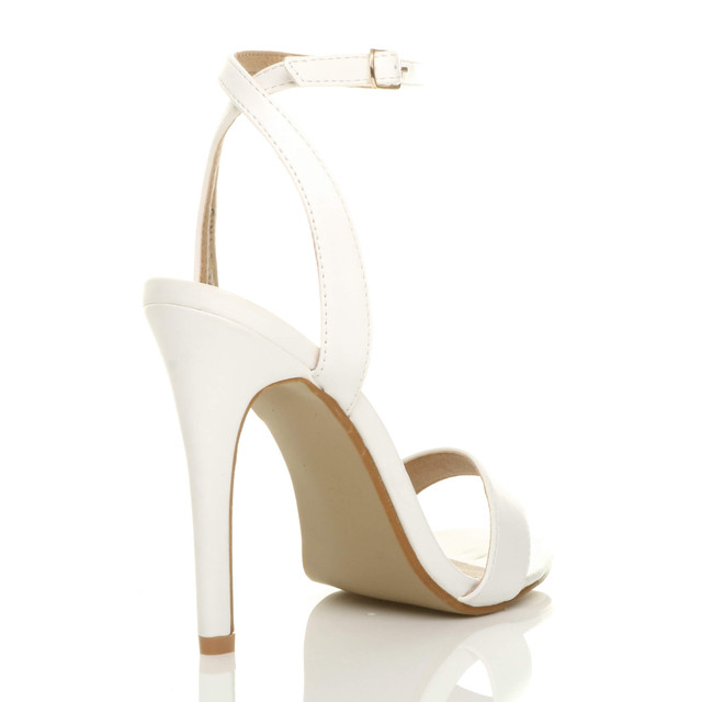Back right side view of White PU High Heel Barely There Strappy Sandals