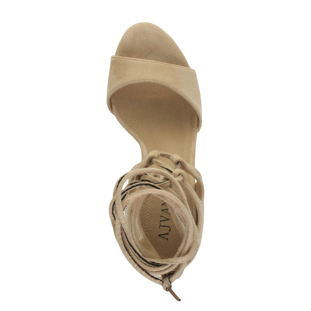 Top view of Beige Suede High Heel Ghillie Peep Toe Shoes
