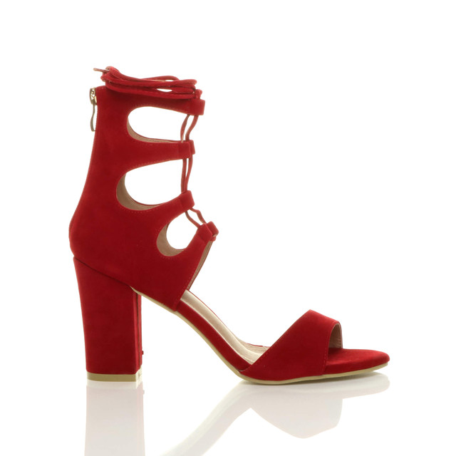 Right side view of Red Suede High Heel Ghillie Peep Toe Shoes
